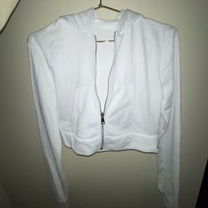 Cropped White Zip Up Hoodie